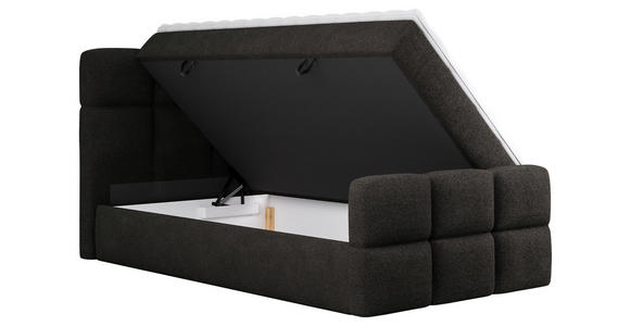 BOXBETT 120/200 cm,  in Schwarz, gepolstertes Kopfteil, Bettkasten, Topper, H3 = fest  - Schwarz, Design, Holzwerkstoff/Kunststoff (120/200cm) - Xora