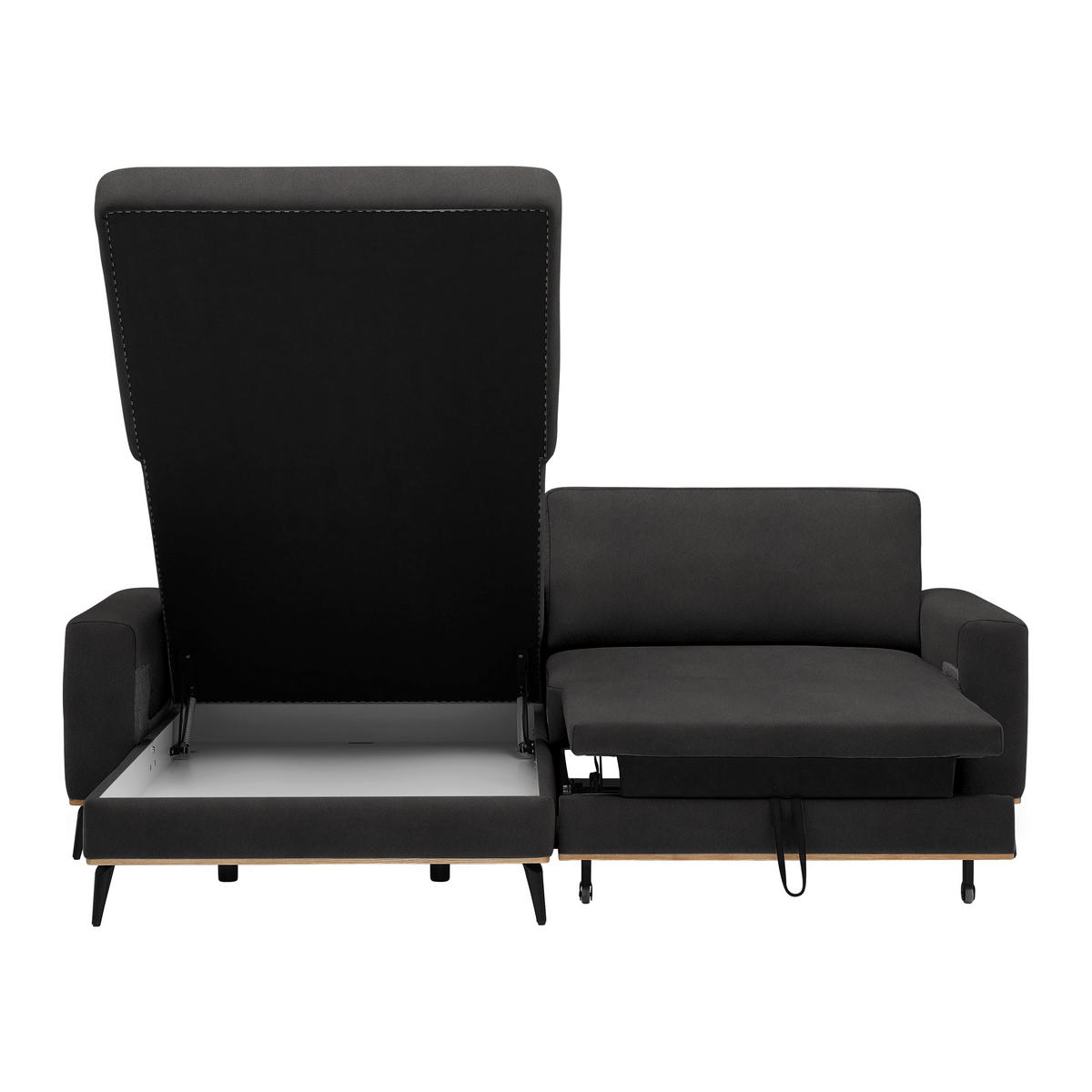 ECKSOFA in Lederlook, Mikrofaser Dunkelgrau  - Dunkelgrau/Schwarz, Konventionell, Holz/Textil (167/234cm) - MID.YOU