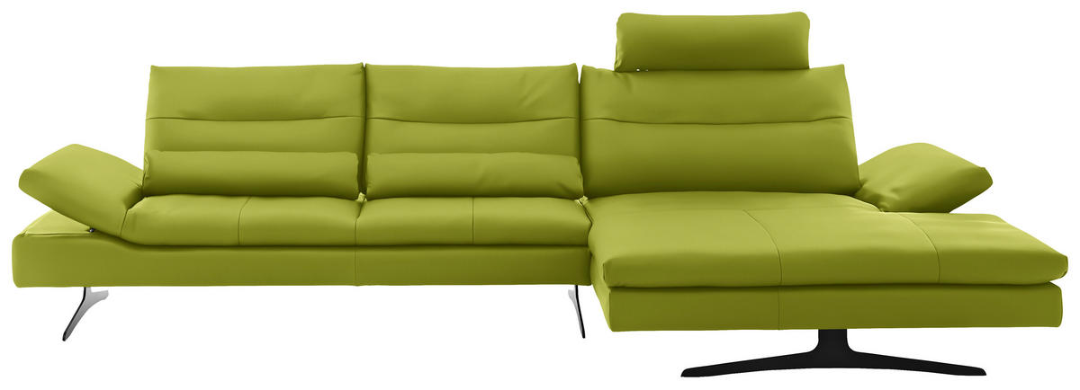 ECKSOFA in Echtleder Limette  - Limette/Schwarz, Modern, Leder/Metall (342/158cm) - Chilliano