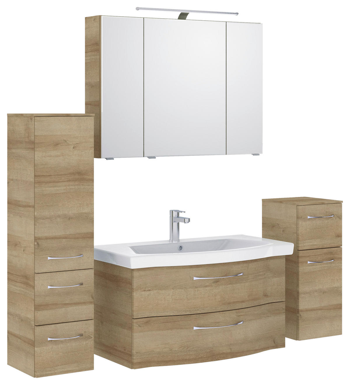 BADEZIMMER 5-teilig  in 158 cm  - Chromfarben/Eichefarben, KONVENTIONELL, Glas/Keramik (158cm) - Pelipal