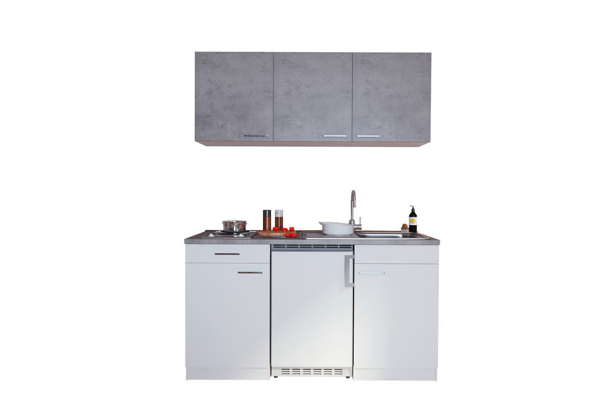MINIKÜCHE 150 cm   in Grau, Weiß  - Alufarben/Weiß, KONVENTIONELL, Holzwerkstoff/Kunststoff (150cm) - Respekta