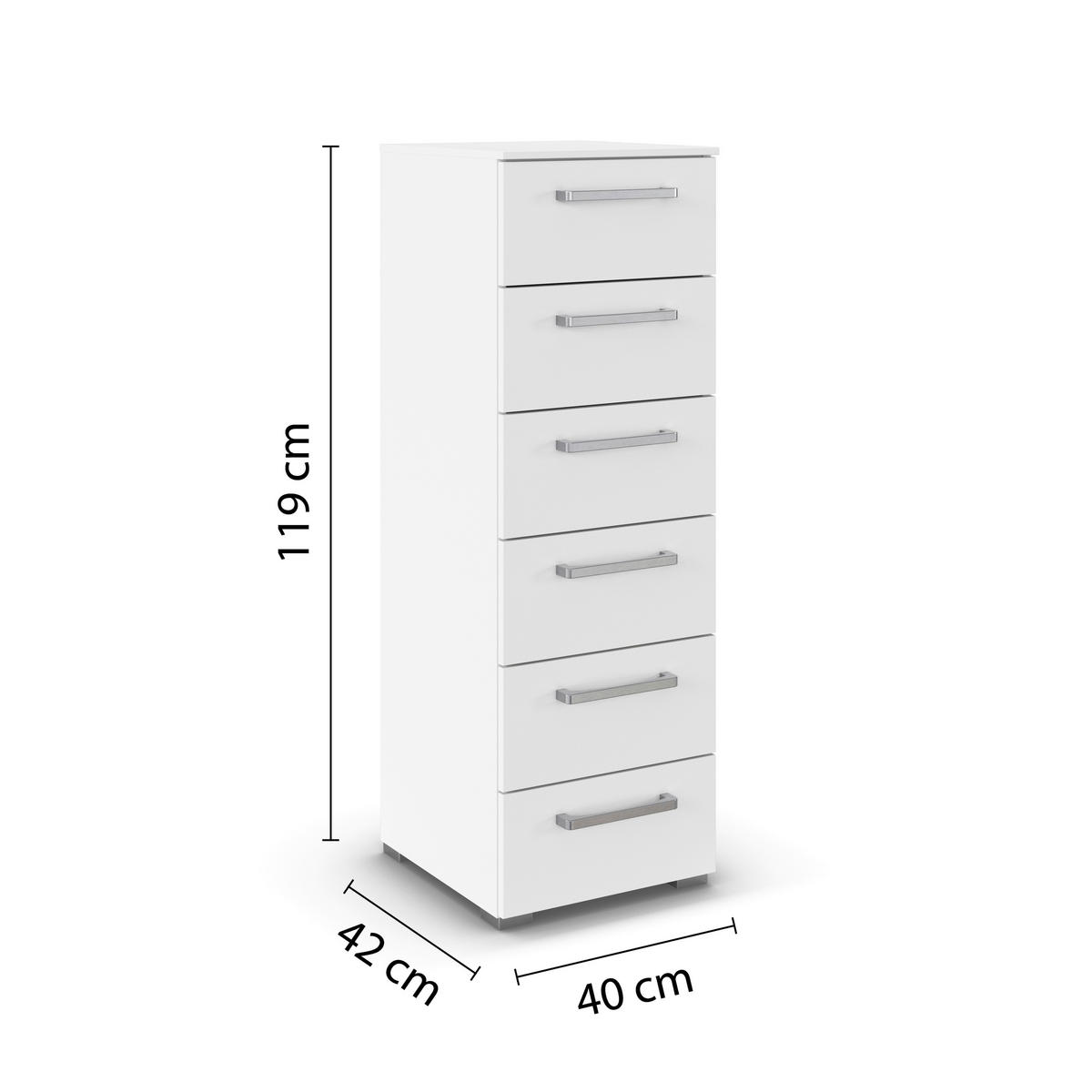 KOMMODE , 40/119/42 cm, 6 Schublade(n)  - Edelstahlfarben/Alufarben, Basics, Holzwerkstoff/Kunststoff (40/119/42cm) - Novel