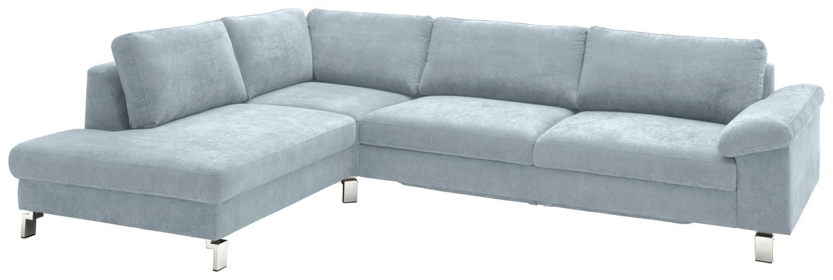 ECKSOFA in Velours Hellblau  - Chromfarben/Hellblau, Design, Textil/Metall (200/281cm) - Hom`in
