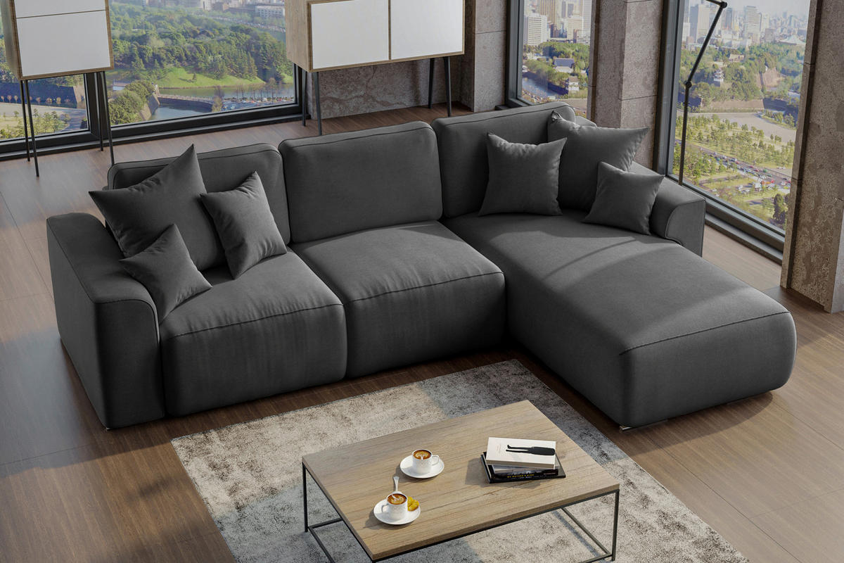 ECKSOFA in Velours Dunkelgrau  293/195 cm  - Chromfarben/Dunkelgrau, KONVENTIONELL, Kunststoff/Textil (293/195cm) - Carryhome