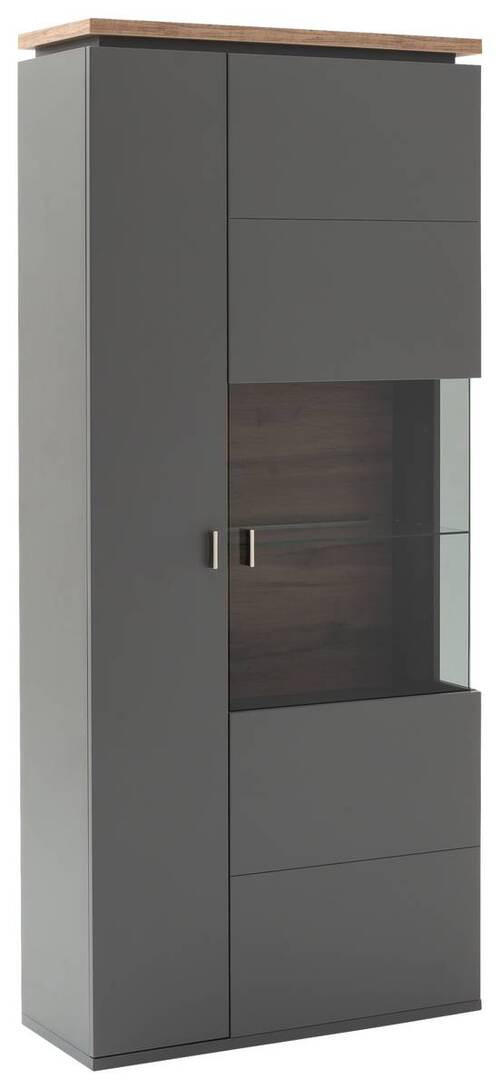 VITRIN szürke, Wotan tölgy  - Wotan tölgy/szürke, Design, faalapú anyag/Üveg (90/208/37cm) - Stylife