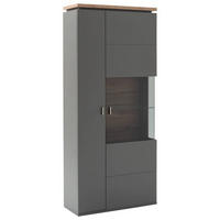 VITRIN szürke, Wotan tölgy  - Wotan tölgy/szürke, Design, faalapú anyag/Üveg (90/208/37cm) - Stylife