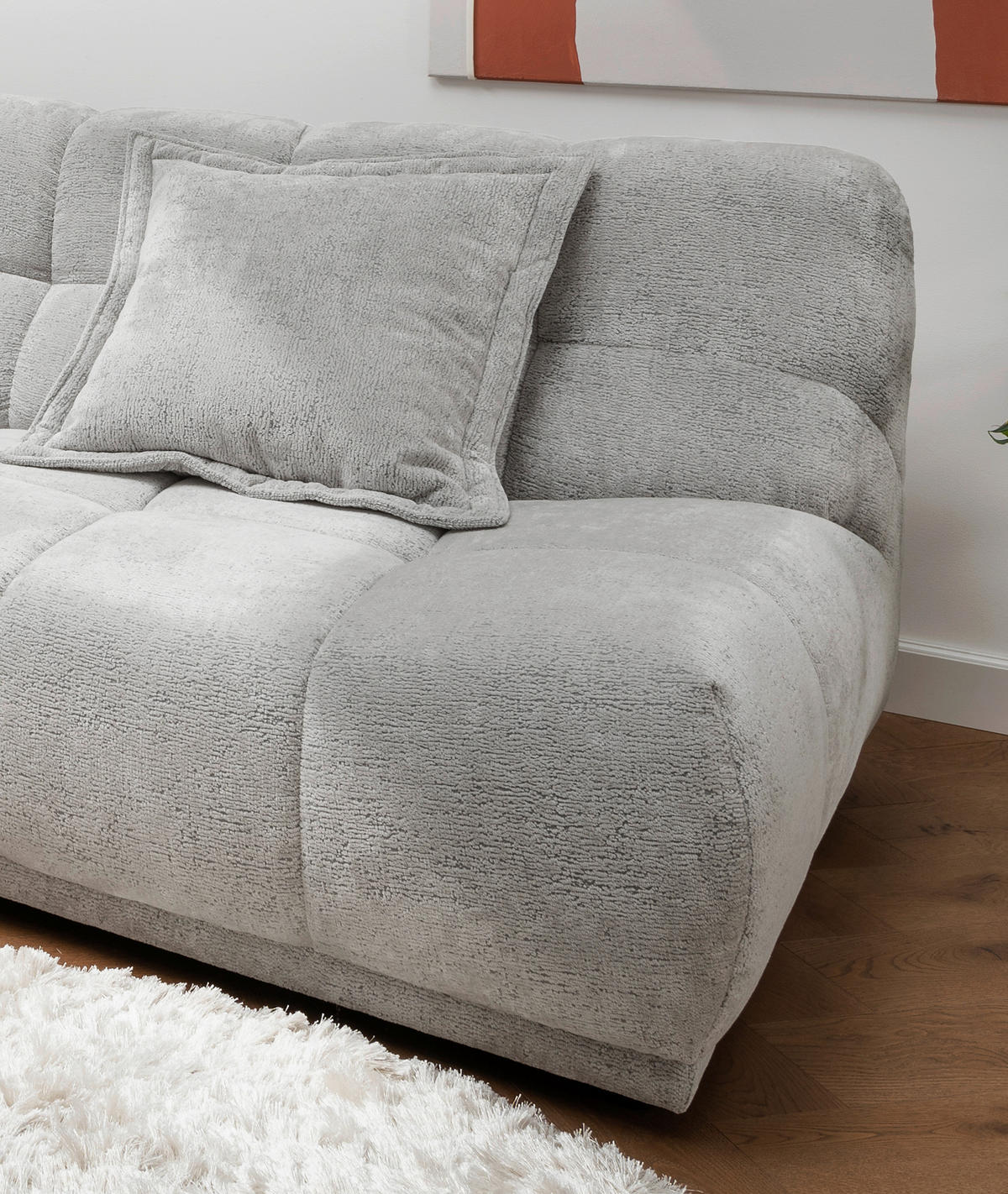 ECKSOFA ITALIA in Chenille Silberfarben  203/254 cm  - Silberfarben/Schwarz, MODERN, Kunststoff/Textil (203/254cm) - Livetastic