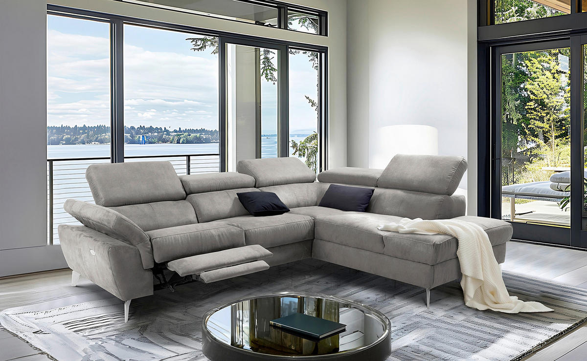 ECKSOFA SONO in Lederlook Anthrazit Armteilverstellung, Kopfteilverstellung  265/210 cm  - Chromfarben/Anthrazit, Design, Textil/Metall (265/210cm) - Livetastic
