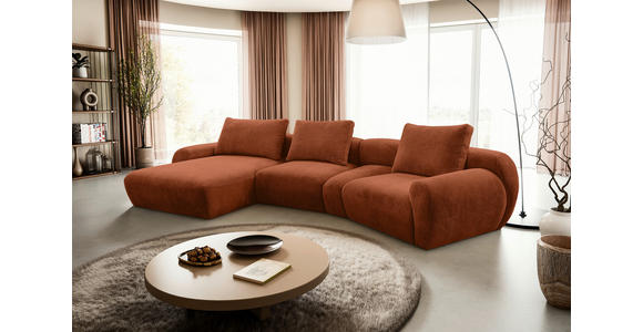 ECKSOFA  in Chenille Rostfarben Rückenkissen, Rücken echt  176/362 cm  - Rostfarben/Schwarz, KONVENTIONELL, Kunststoff/Textil (176/362cm) - Carryhome