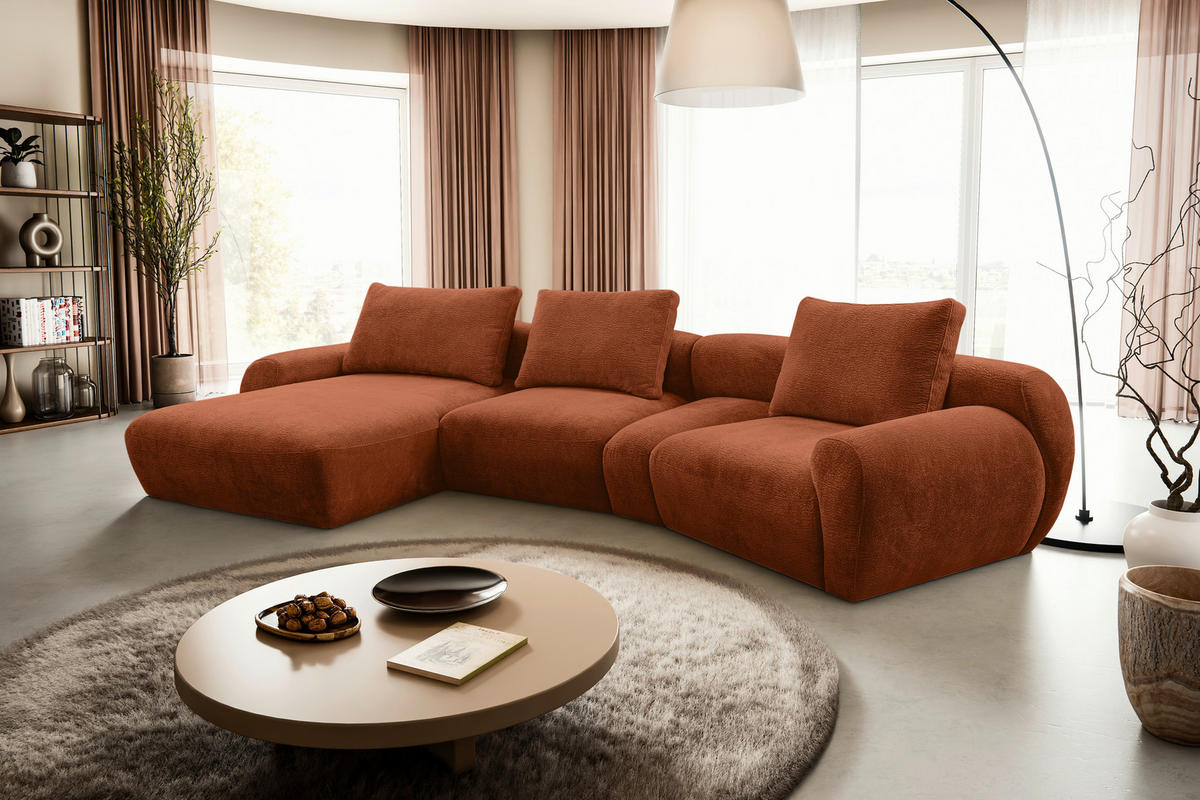 ECKSOFA Rostfarben Chenille  - Rostfarben/Schwarz, KONVENTIONELL, Kunststoff/Textil (176/362cm) - Carryhome