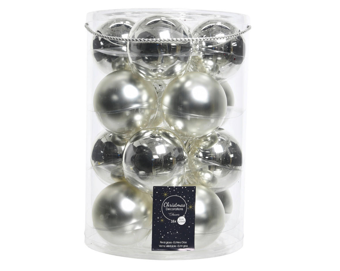 CHRISTBAUMKUGEL-SET 8,00 cm 16-teilig  - Silberfarben, LIFESTYLE, Glas (8,00cm)