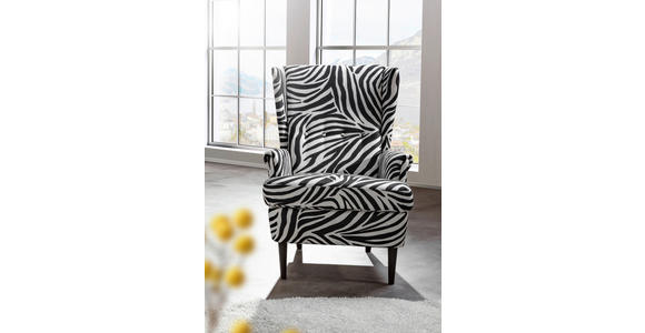 OHRENSESSEL Flachgewebe Schwarz, Weiß  - Dunkelbraun/Schwarz, Design, Holz/Textil (72/104/85cm) - Carryhome