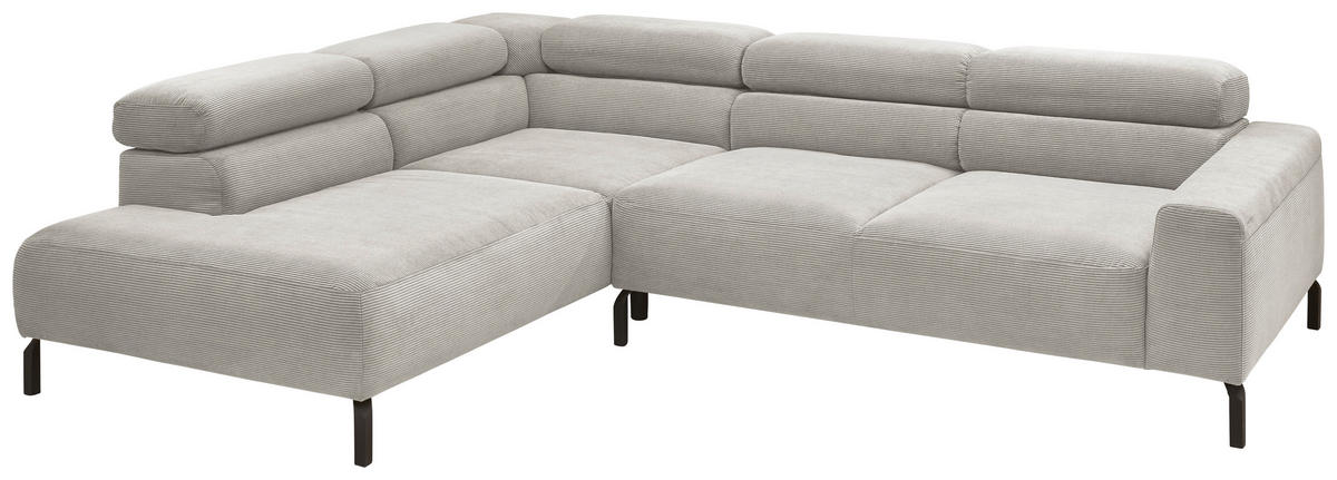 ECKSOFA inkl. Funktion Ottomane links  Hellgrau Feincord  - Hellgrau/Schwarz, Design, Textil/Metall (219/273cm) - Pure Home Lifestyle