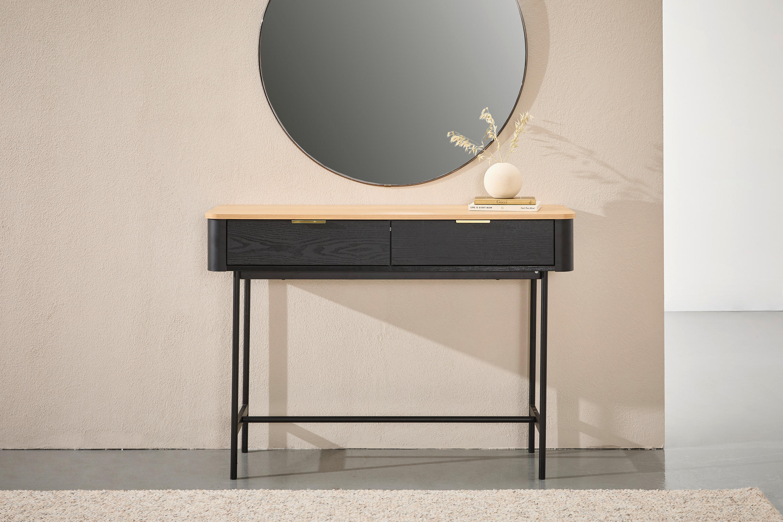 KONSOLENTISCH Amelie Schwarz, Eichefarben  - Eichefarben/Goldfarben, Trend, Holzwerkstoff/Metall (110/35/78cm) - Xora