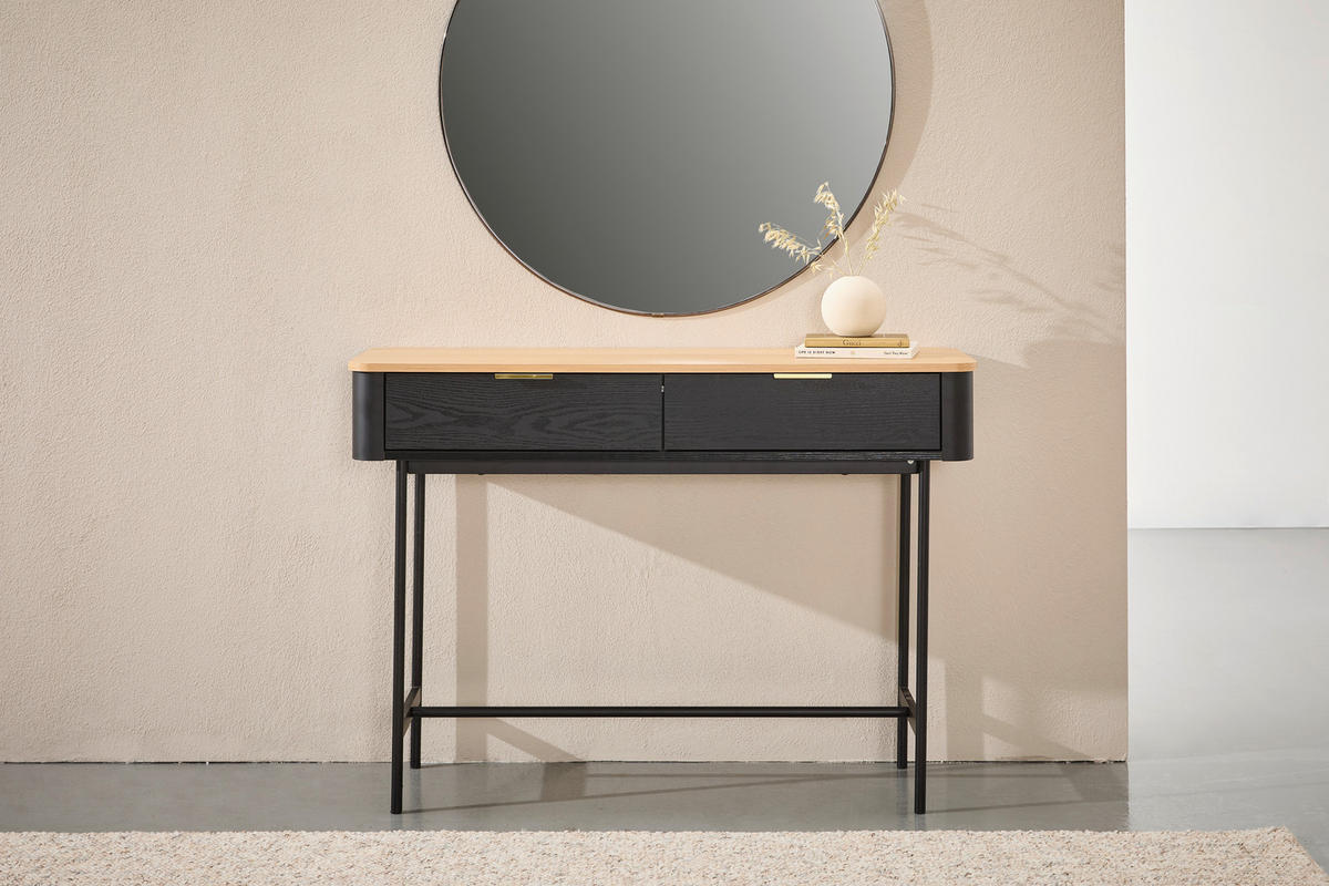 KONSOLENTISCH Amelie Schwarz, Eichefarben  - Eichefarben/Goldfarben, Trend, Holzwerkstoff/Metall (110/35/78cm) - Xora