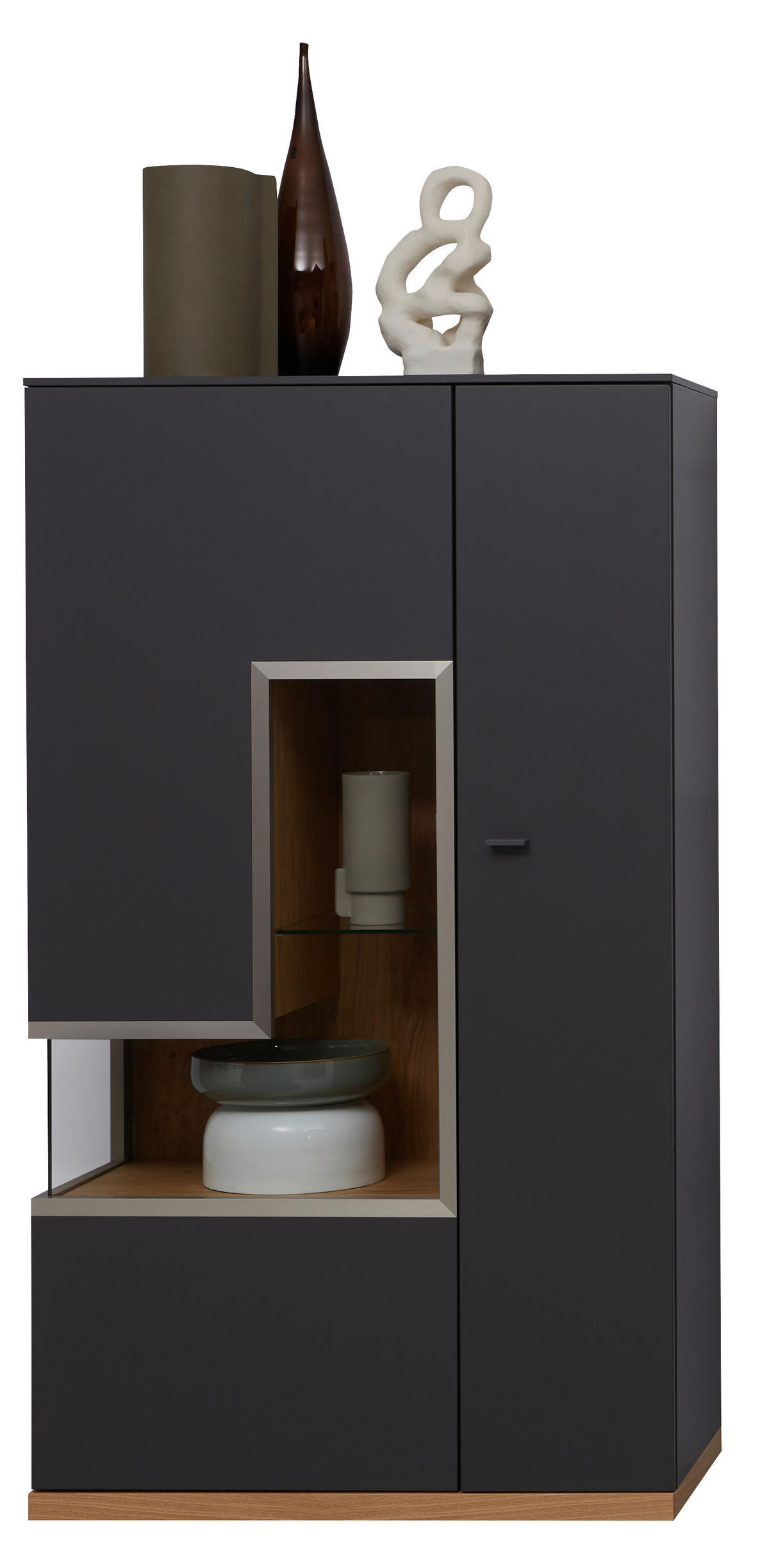 HIGHBOARD Eichefarben, Schieferfarben  90,3/160,7/42,4 cm  - Weiss/Schieferfarben, Design, Glas/Holz (90,3/160,7/42,4cm) - Dieter Knoll