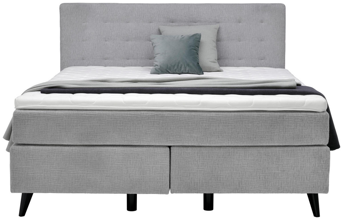 BOXSPRINGBETT 180/200 cm  in Hellgrau  - Hellgrau/Schwarz, Konventionell, Holz/Textil (180/200cm) - Voleo