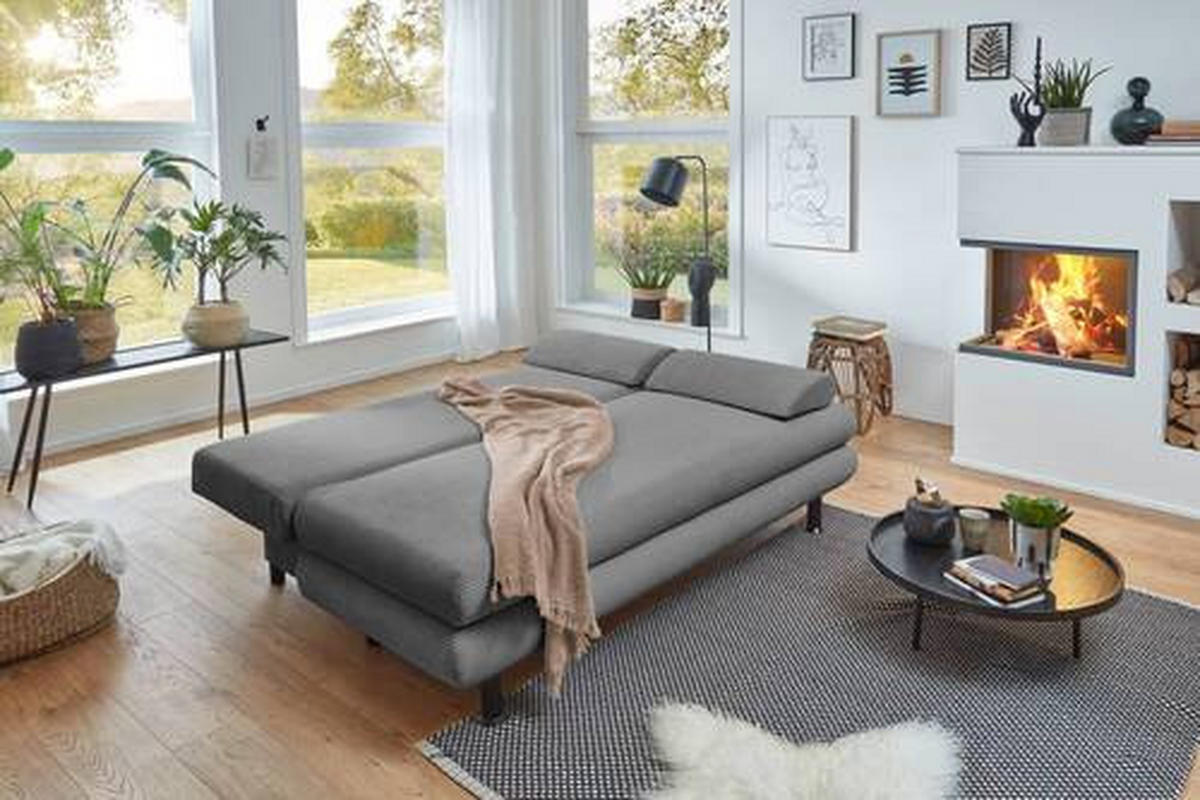 SCHLAFSOFA  mit Cord Grau  - Schwarz/Grau, KONVENTIONELL, Kunststoff/Textil (196/77/92cm) - Carryhome