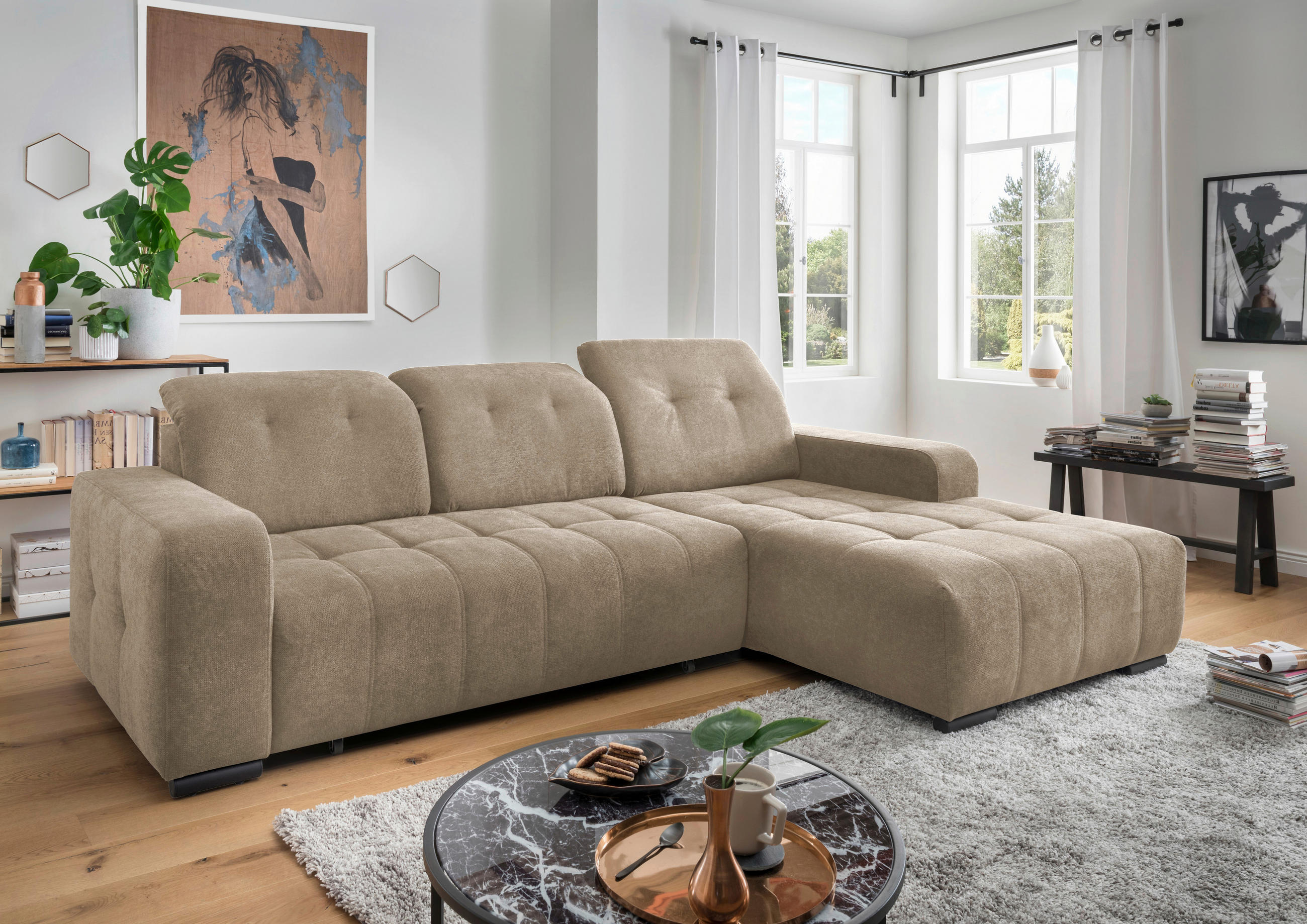 ECKSOFA Vicari Hellbraun Chenille  - Hellbraun/Schwarz, MODERN, Textil/Metall (185/292cm) - Livetastic