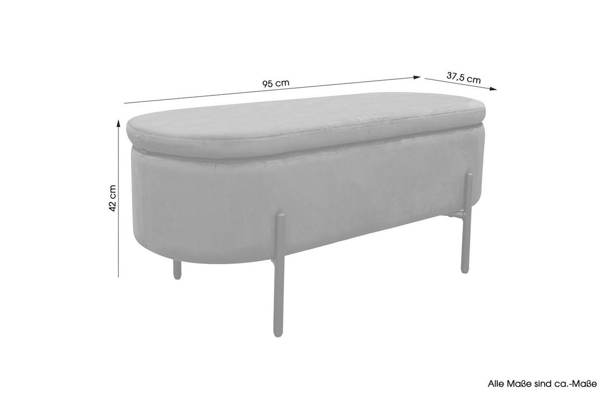 SITZBANK 95/42/37,5 cm Samt Grau, Schwarz  - Schwarz/Grau, Design, Textil/Metall (95/42/37,5cm) - MID.YOU