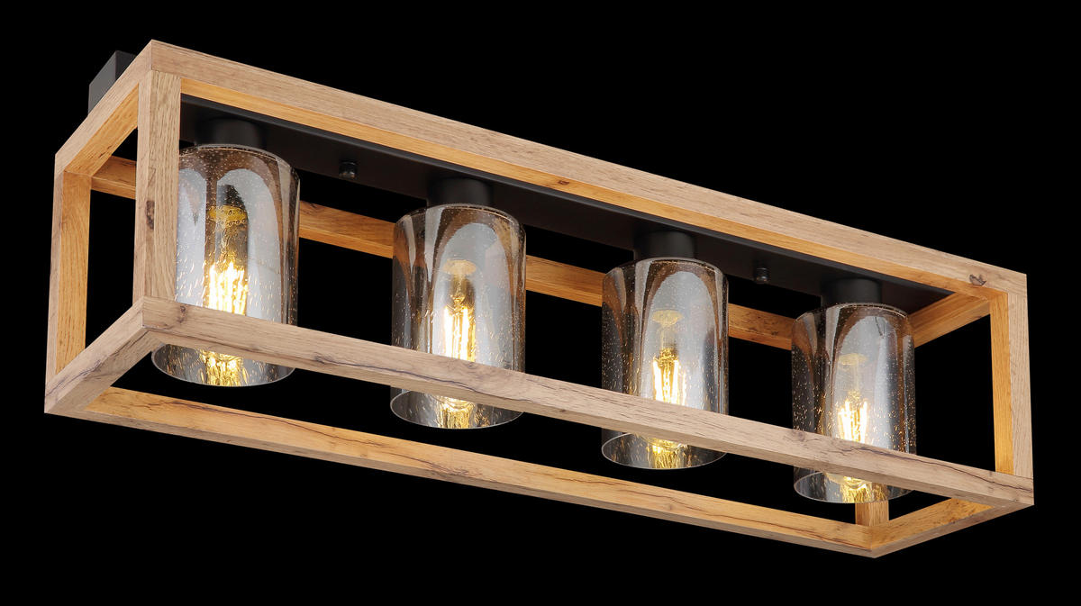 DECKENLEUCHTE 74,5/20/22,5 cm  - Dunkelbraun/Schwarz, Natur, Glas/Holzwerkstoff (74,5/20/22,5cm) - Globo