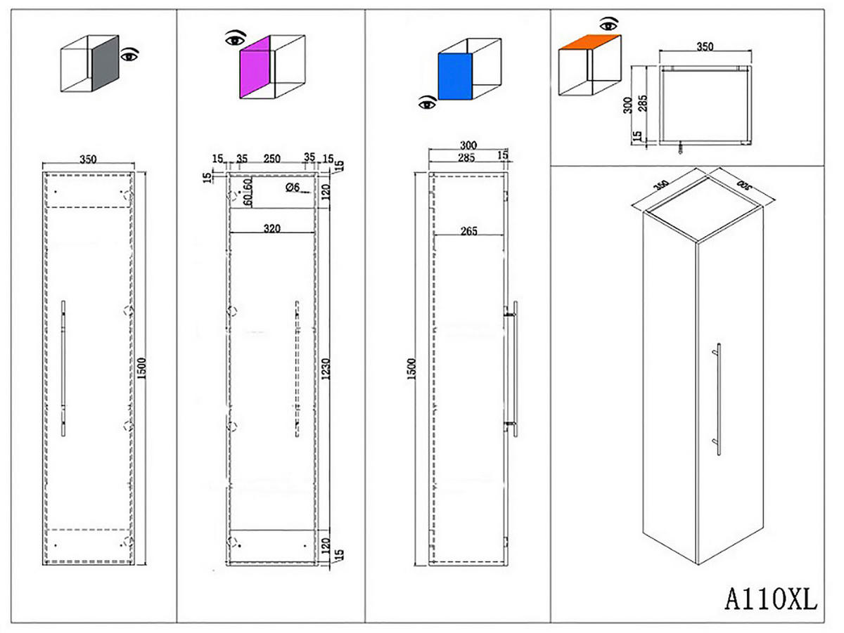 HOCHSCHRANK 35/150/30 cm  - Weiß Hochglanz, Basics, Holzwerkstoff/Metall (35/150/30cm) - MID.YOU