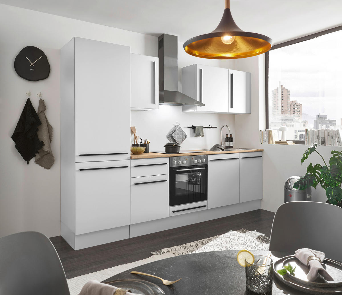 KÜCHENBLOCK 280 cm   in Weiß, Eichefarben  - Eichefarben/Schwarz, Design, Holzwerkstoff/Kunststoff (280cm) - MID.YOU