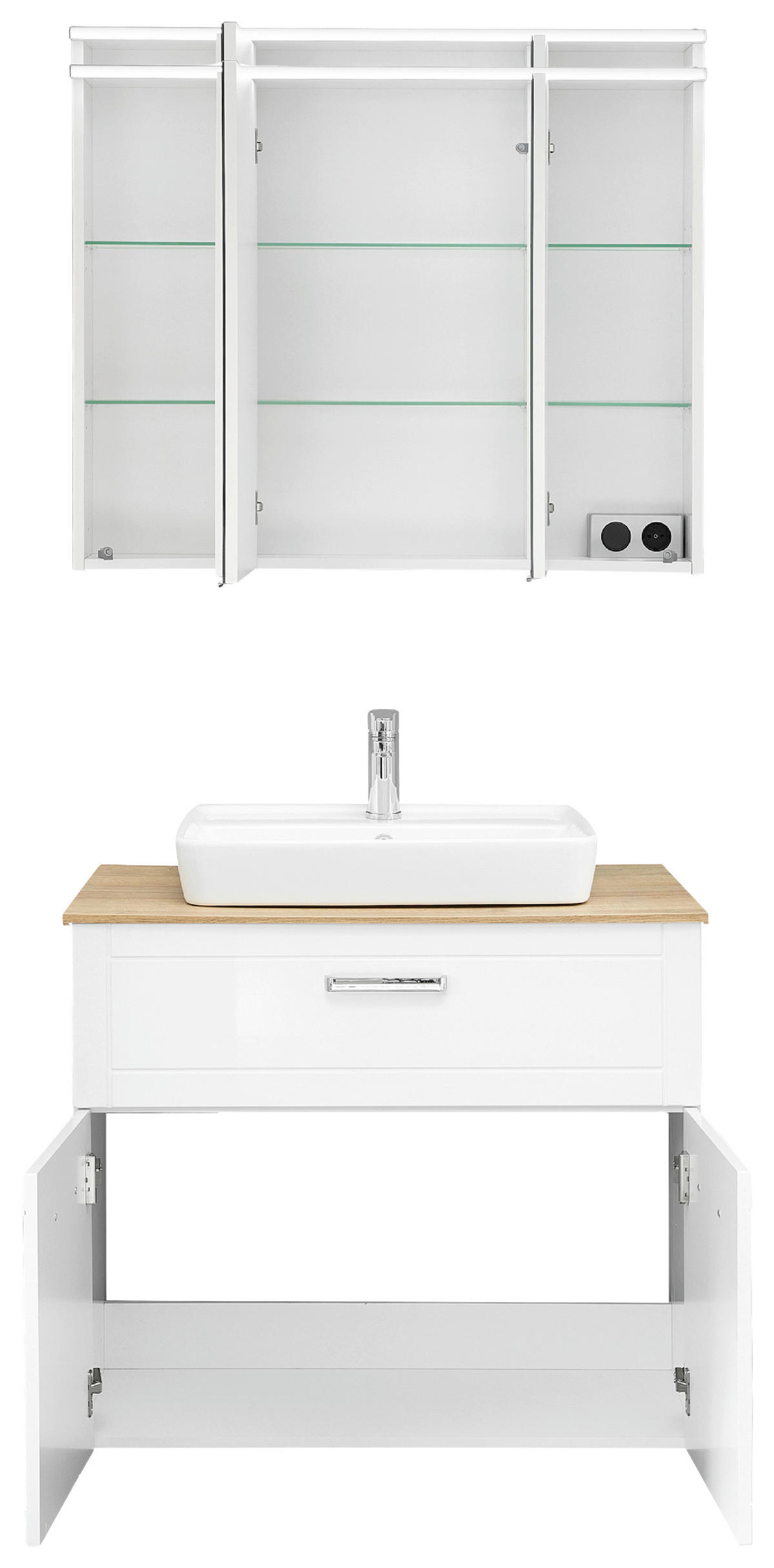 BADEZIMMER 4-teilig  in 90 cm  - Chromfarben/Eichefarben, MODERN, Glas/Keramik (90cm) - Sadena