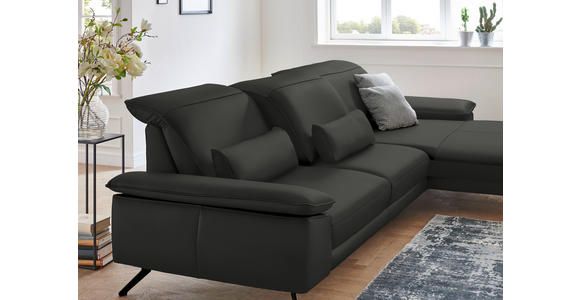 ECKSOFA in Echtleder Graubraun  - Graubraun/Schwarz, Design, Leder/Metall (328/193cm) - Dieter Knoll