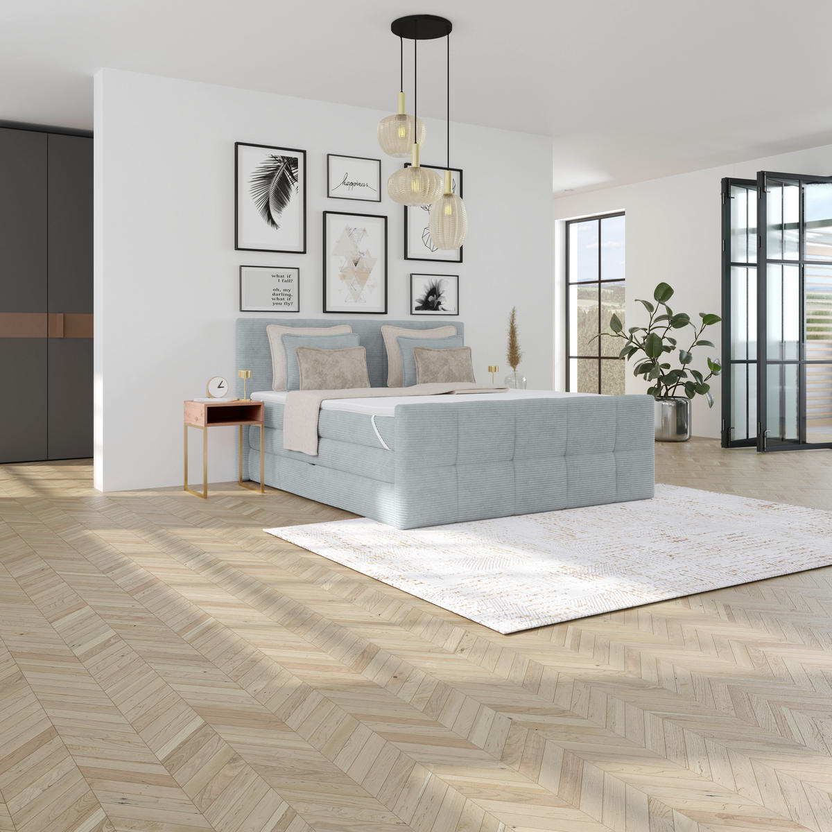 BOXSPRINGBETT 160/200 cm,  in Silberfarben, gepolstertes Kopfteil, Bettkasten, Topper, Matratzen, H3 + H3 = fest  - Silberfarben, KONVENTIONELL, Holz/Holzwerkstoff (160/200cm)