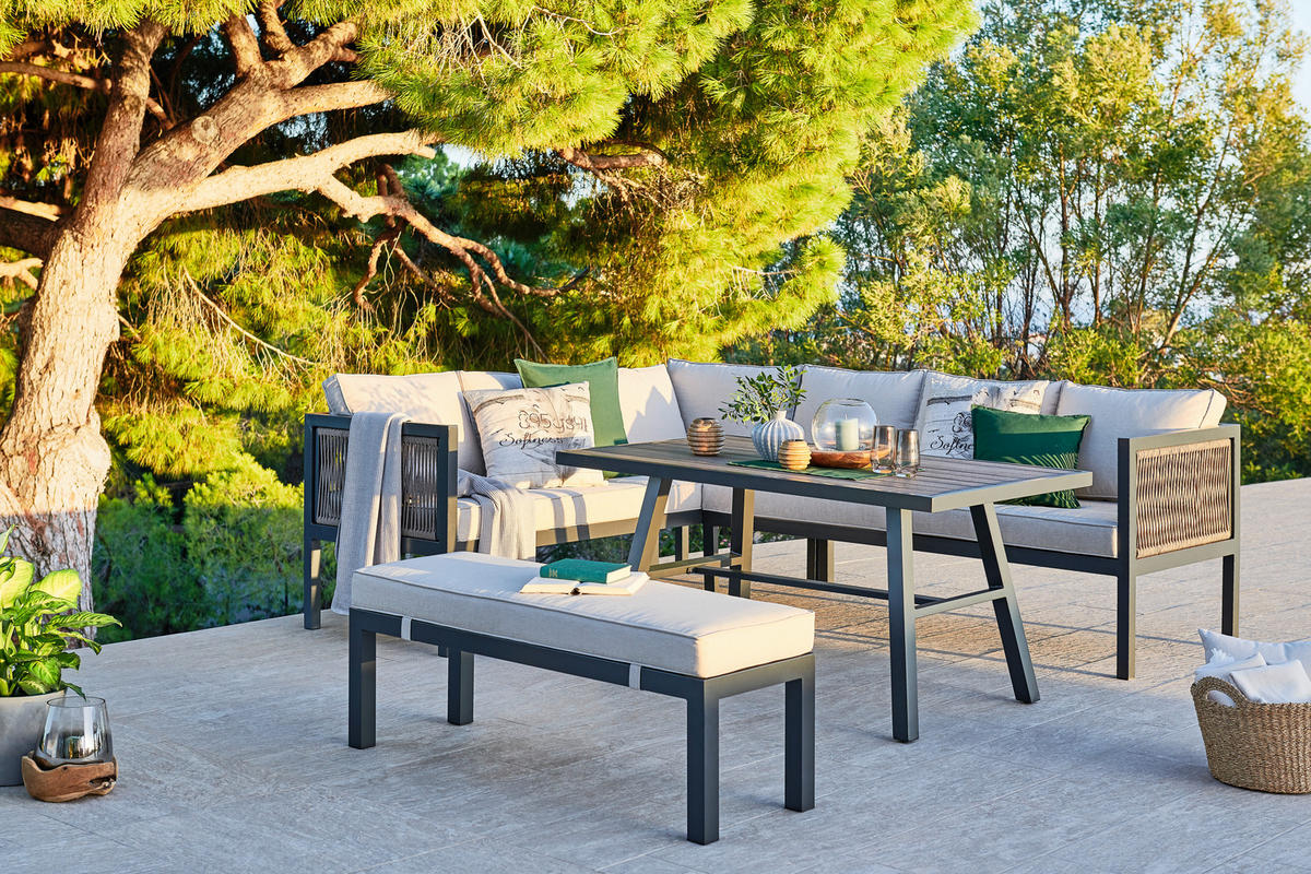 LOUNGEGARNITUR 195/242 cm Aluminium  - Beige/Anthrazit, Design, Kunststoff/Textil (195/242cm) - Amatio