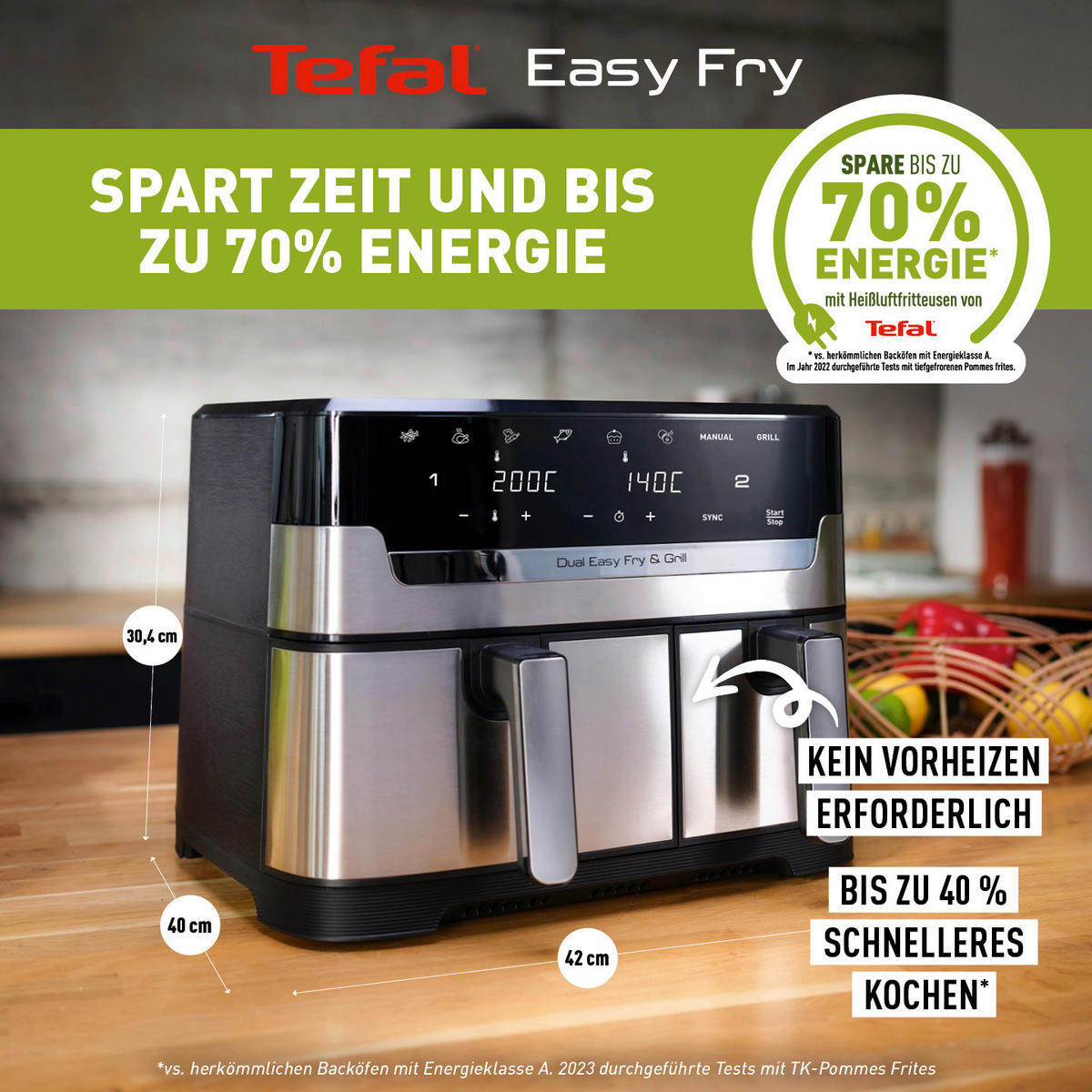 HEIßLUFTFRITTEUSE 8,3 l  - Edelstahlfarben, LIFESTYLE, Metall (41,8/40,2/30,5cm) - Tefal
