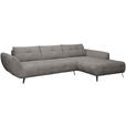 ECKSOFA Graubraun Chenille Armlehnenkissen, Rücken echt, Sitztiefenverstellung  - Graubraun/Schwarz, KONVENTIONELL, Textil/Metall (313/215cm) - Hom`in
