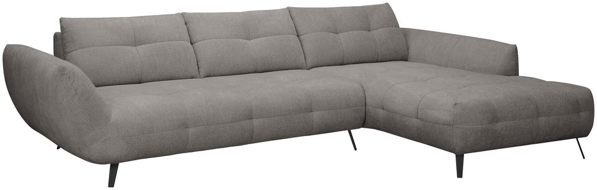 ECKSOFA Graubraun Chenille Armlehnenkissen, Rücken echt, Sitztiefenverstellung  - Graubraun/Schwarz, KONVENTIONELL, Textil/Metall (313/215cm) - Hom`in