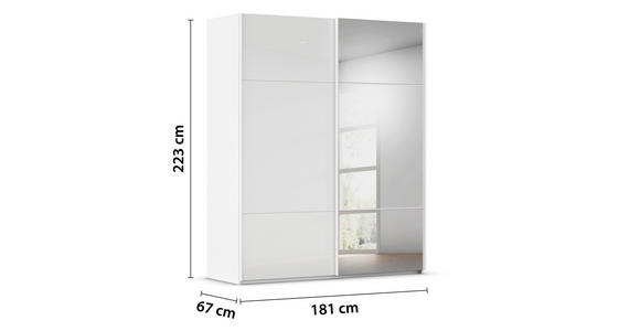 SCHWEBETÜRENSCHRANK 181/223/68 cm 2-türig Weiß - Weiß, KONVENTIONELL, Glas/Holzwerkstoff (181/223/68cm) - Novel