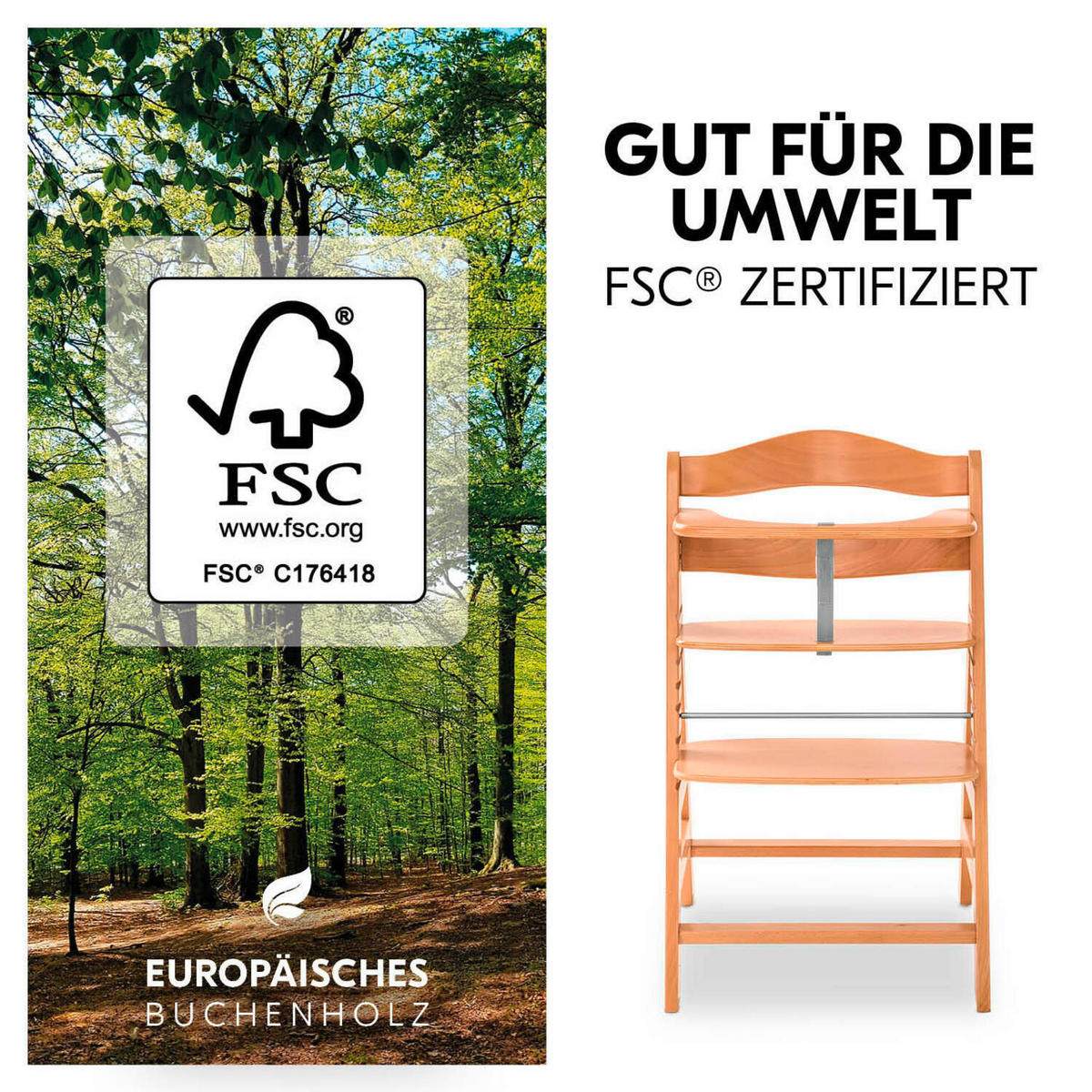 HOCHSTUHL-SET Apha Newborn Set Naturfarben, Hellgrau Nature Grey  - Hellgrau/Naturfarben, Basics, Holz/Textil (65/93,5/49cm) - Hauck