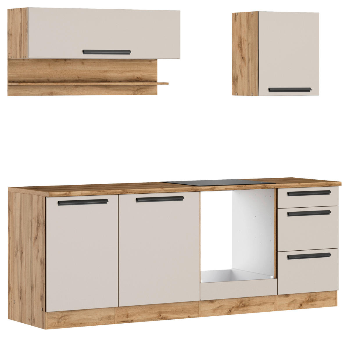 KÜCHENLEERBLOCK Aveiro 220 cm  in Kaschmir, Eiche Wotan  - Kaschmir/Eiche Wotan, Trend, Holzwerkstoff/Metall (220cm) - Held