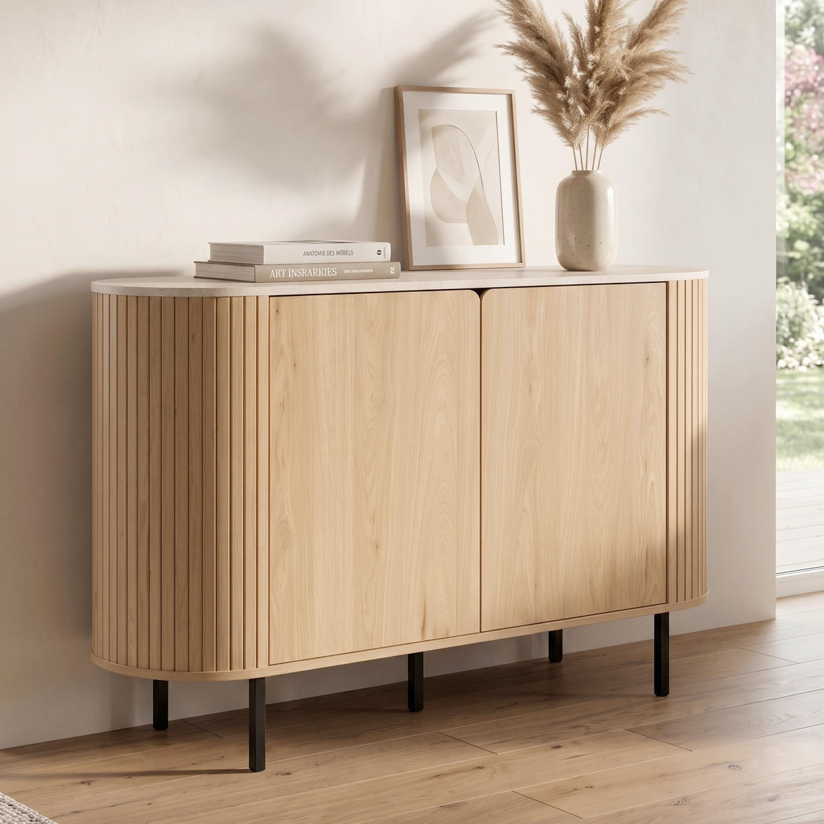 KOMMODE , 120/80/40 cm,  - Eichefarben/Schwarz, Design, Holzwerkstoff/Metall (120/80/40cm) - MID.YOU