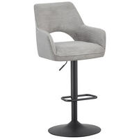 BARHOCKER Cord Schwarz, Hellgrau Eisen Sitzfläche 360° drehbar, inklusive Armlehnen  - Hellgrau/Schwarz, Design, Textil/Metall (56/102-123/57cm) - Hom`in