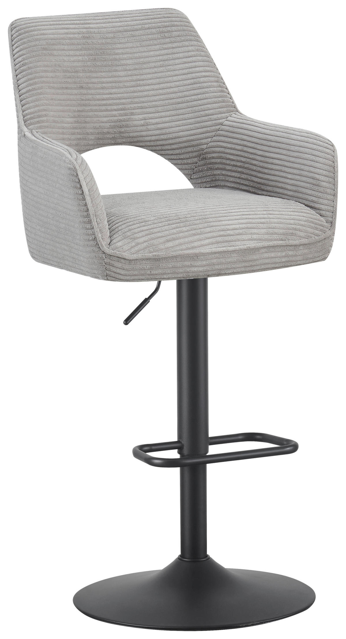 BARHOCKER Cord Schwarz, Hellgrau Eisen Sitzfläche 360° drehbar, inklusive Armlehnen  - Hellgrau/Schwarz, Design, Textil/Metall (56/102-123/57cm) - Hom`in