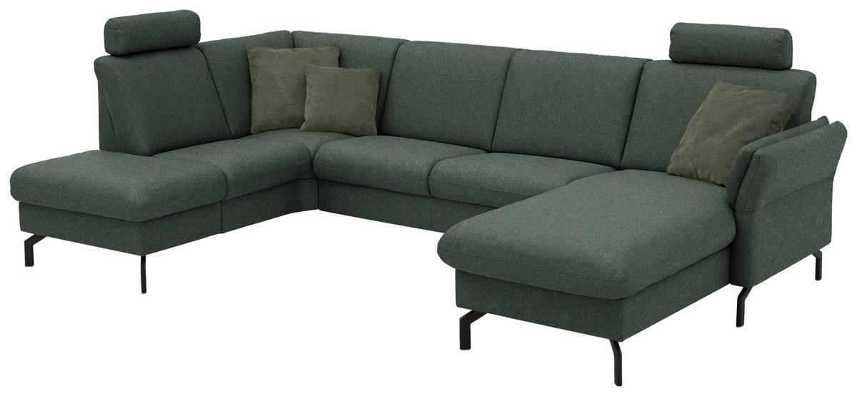 WOHNLANDSCHAFT Flachgewebe Dunkelgrün  - Dunkelgrün/Schwarz, Konventionell, Textil/Metall (190/307/170cm) - Beldomo Comfort