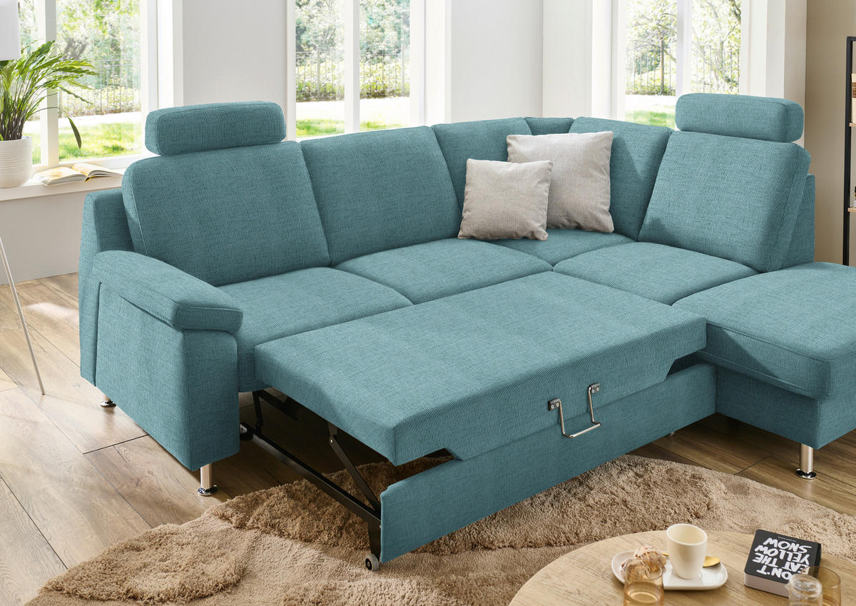 ECKSOFA in Webstoff Türkis  - Türkis/Alufarben, Konventionell, Textil/Metall (241/200cm) - Beldomo System