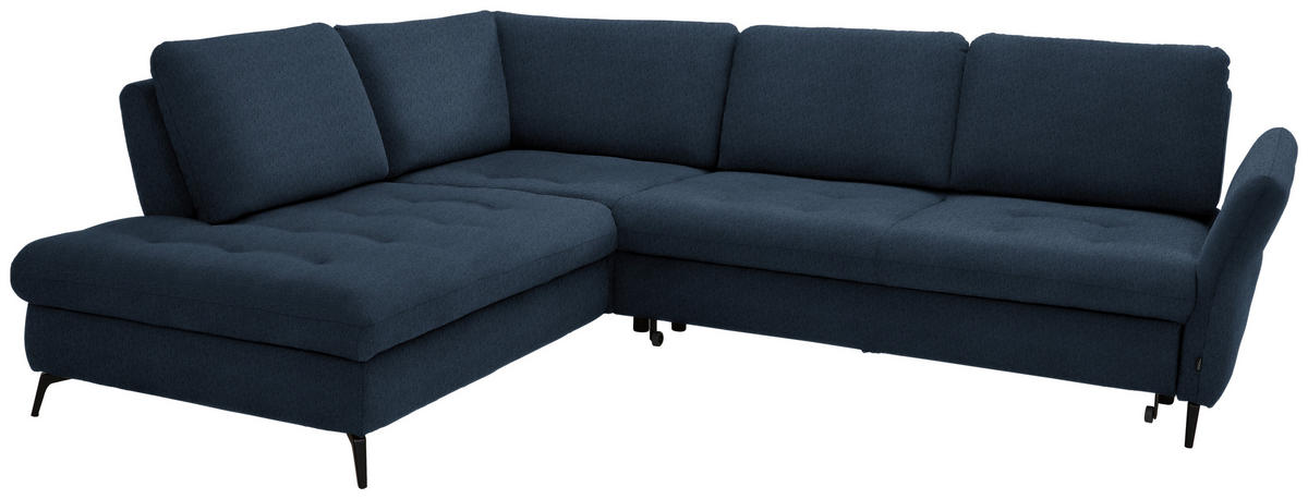 ECKSOFA in Chenille Blau  - Blau/Schwarz, Natur, Textil/Metall (233/288cm) - Valnatura