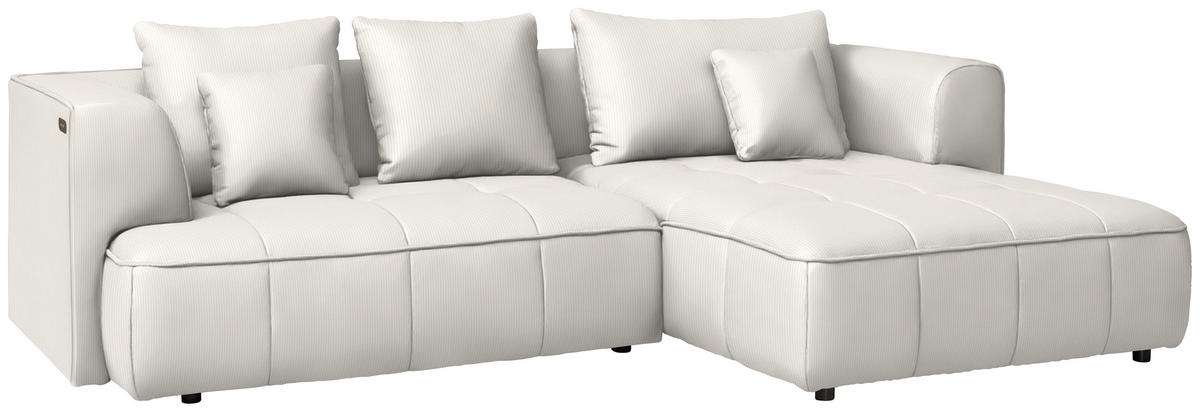 ECKSOFA Feincord Creme  - Creme/Schwarz, Design, Kunststoff/Textil (288/188cm) - Welnova