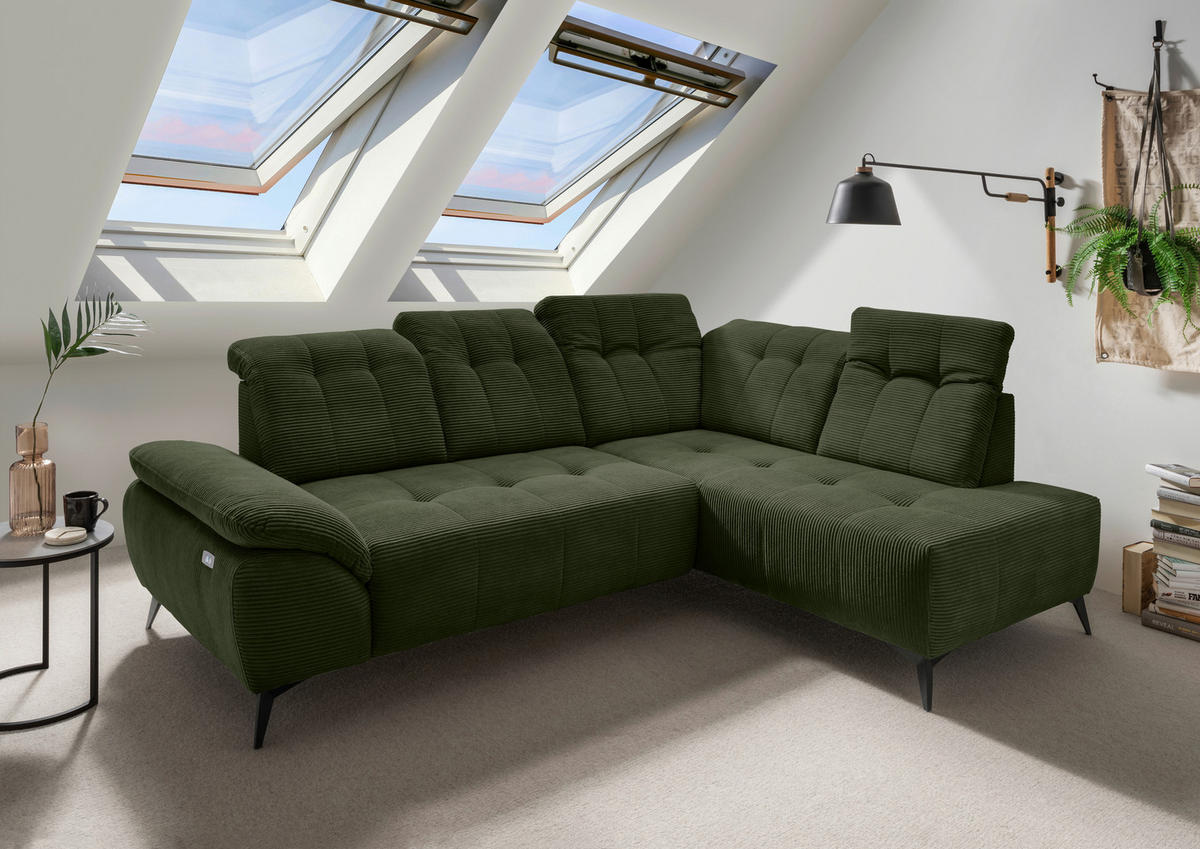ECKSOFA in Cord Dunkelgrün  - Dunkelgrün/Schwarz, Modern, Textil/Metall (272/200cm) - Livetastic