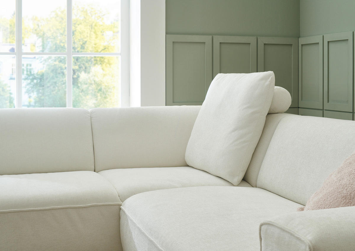 ECKSOFA in Flachgewebe Weiß  227/254 cm  - Schwarz/Weiß, KONVENTIONELL, Kunststoff/Textil (227/254cm) - Carryhome
