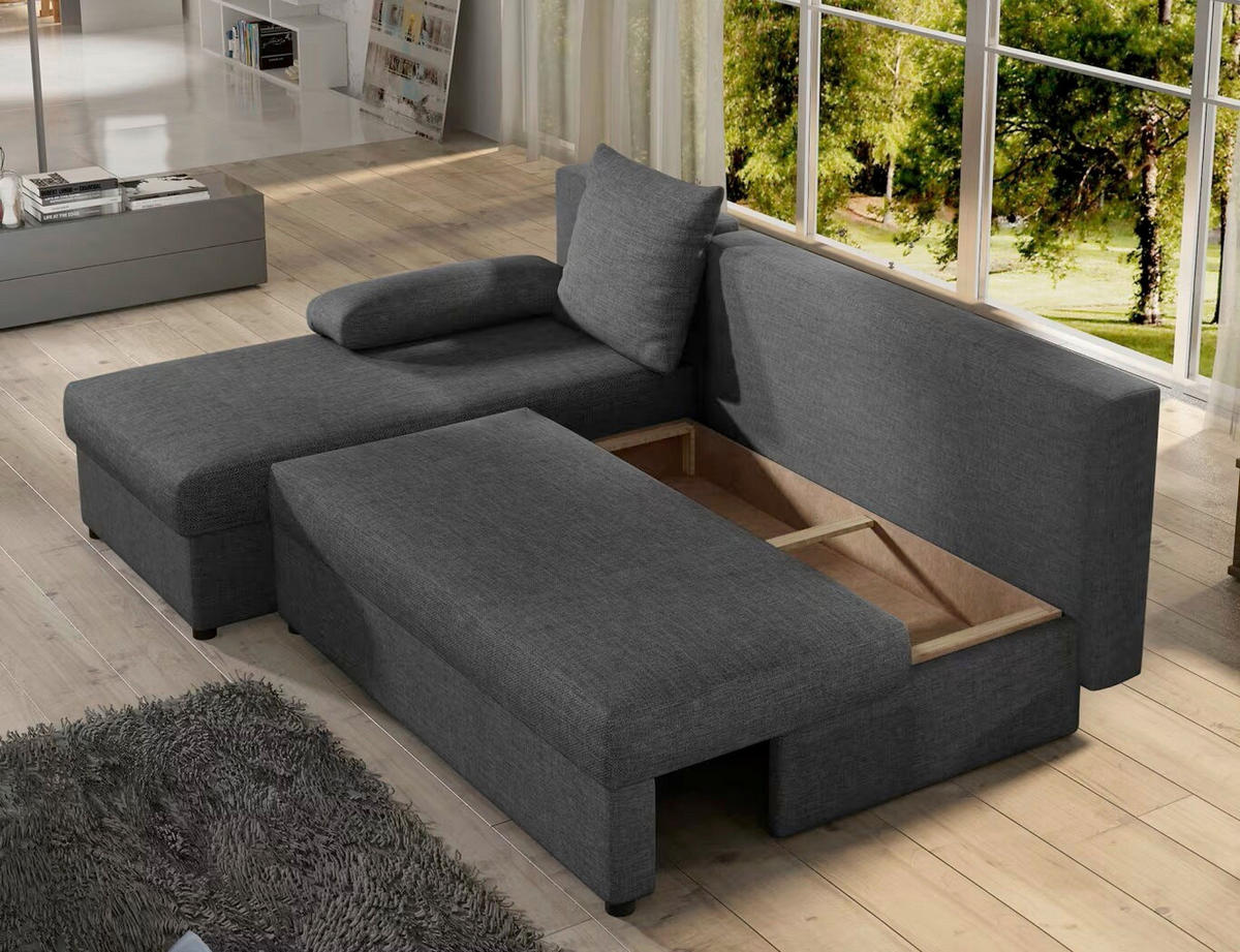 ECKSOFA  Dunkelgrau Webstoff  - Dunkelgrau/Schwarz, Design, Kunststoff/Textil (201/143cm) - MID.YOU
