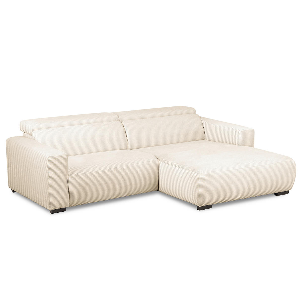 ECKSOFA RENO Beige Cord Relaxfunktion, Kopfteilverstellung  - Beige/Schwarz, Design, Kunststoff/Textil (248/184cm) - Livetastic
