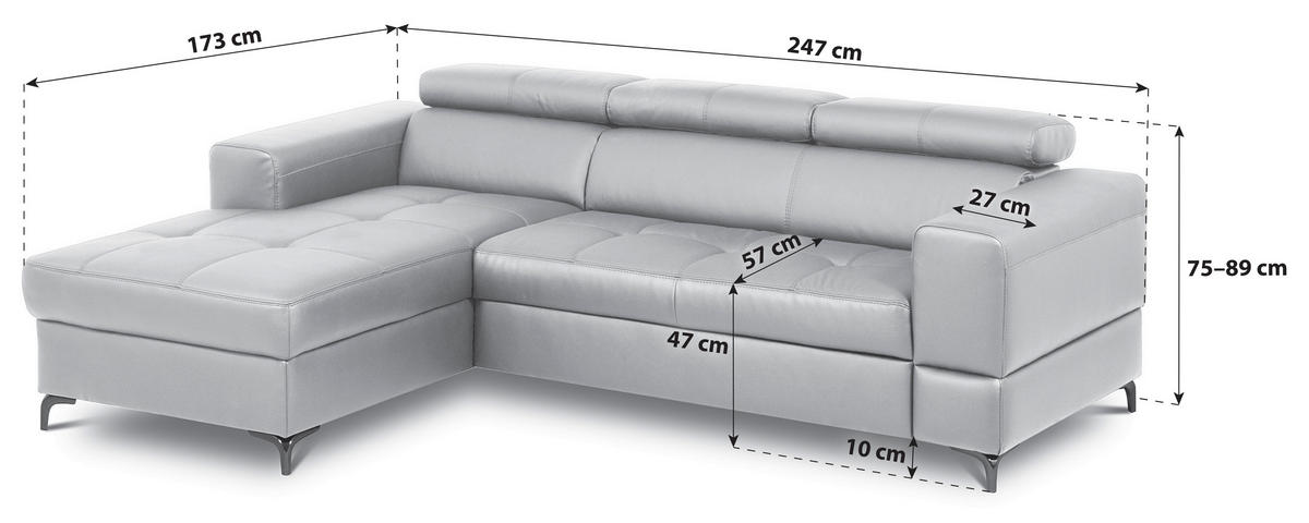 ECKSOFA  in Lederlook Echtleder Grau  - Schwarz/Grau, Design, Leder/Textil (173/247cm) - Livetastic