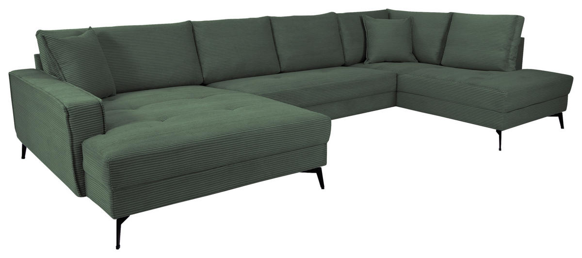 WOHNLANDSCHAFT ZERO Dunkelgrün Cord  - Dunkelgrün/Schwarz, Trend, Textil/Metall (173/362/195cm) - Livetastic